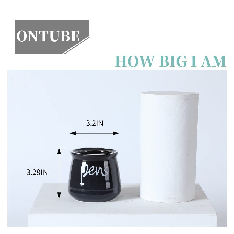ONTUBE Porcelain Pens Holder Stand,Ceramic Pencils Holder (Black) - Image 5